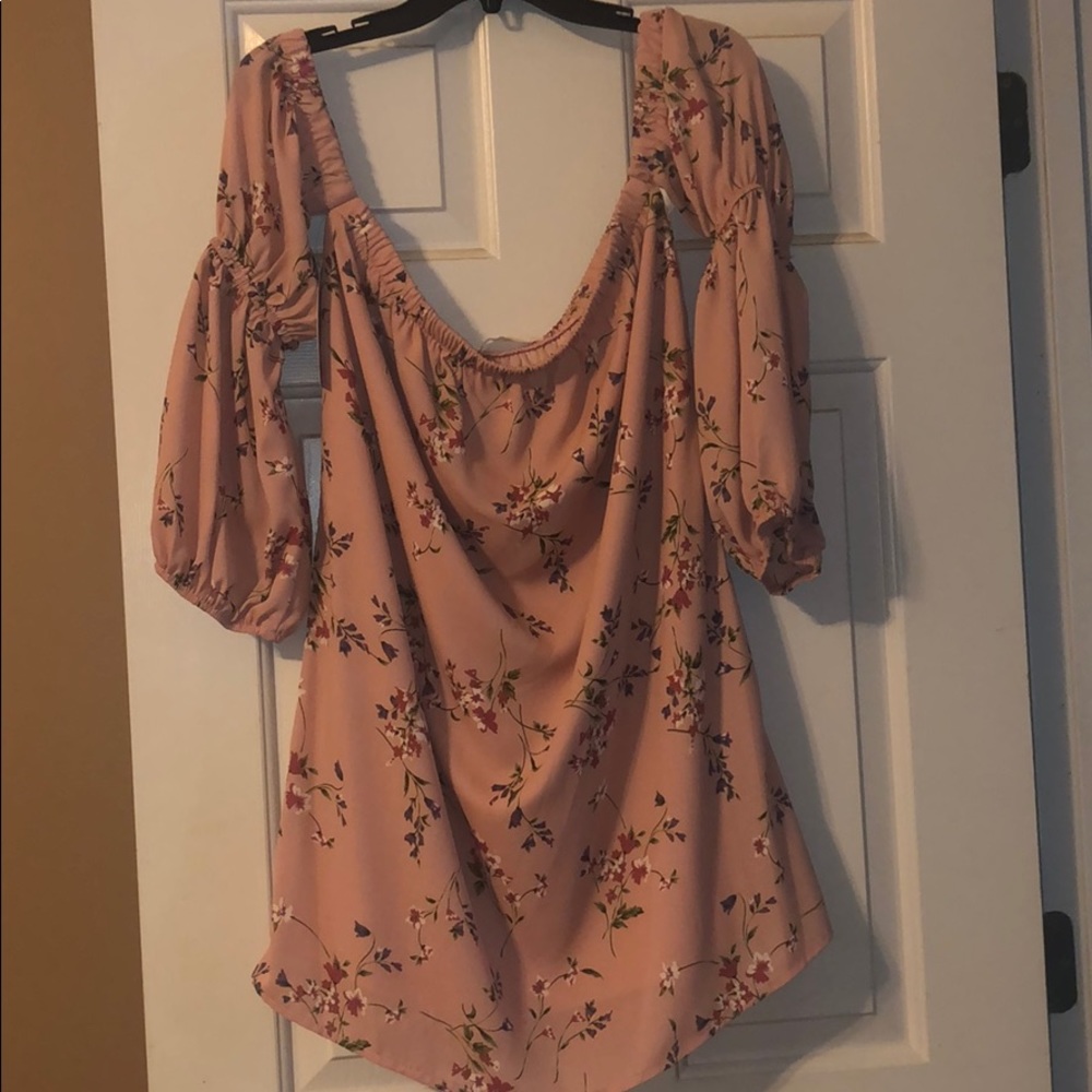 Detached sleeve pink floral dress